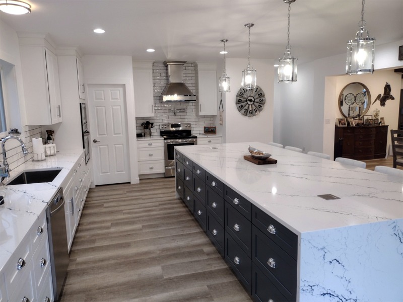 Marble kitchen island countertop and sink